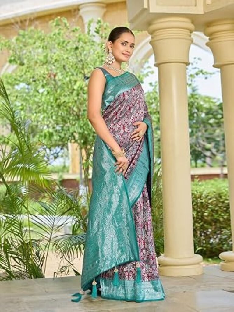Banarasi Soft Satin Silk Saree with Rich Zari Woven Floral Design