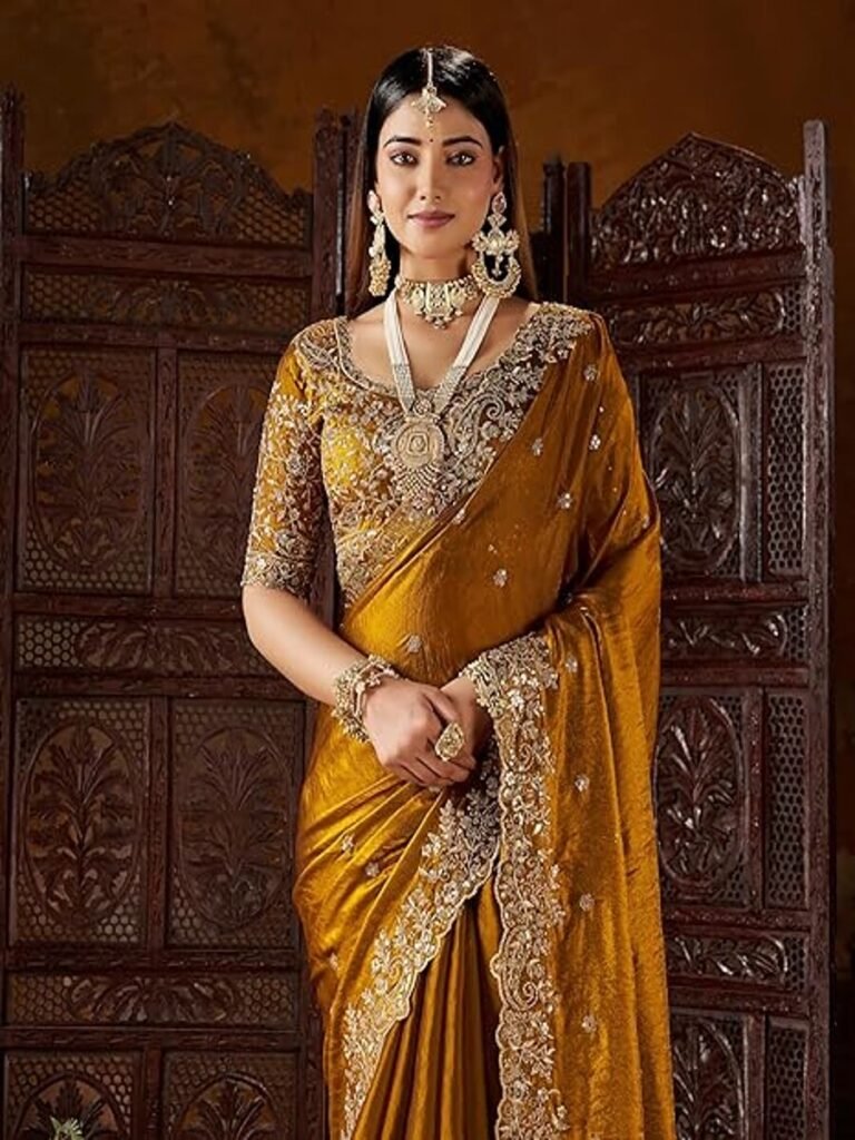 Traditional Parte Wear with Gold Border and Hand Work Lace Embellished saree